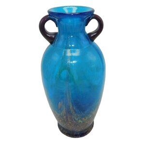 Dale Tiffany Blue Aurene Swirl Art Glass Vase With Copper Aventurine Vintage